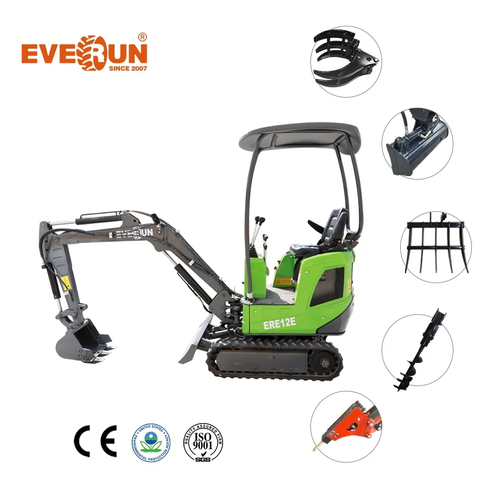 Горячая Распродажа строительная ферма EVERUN ERE12E 1100 кг домашний гидравлический насос с электрическим аккумулятором маленький гусеничный экскаватор