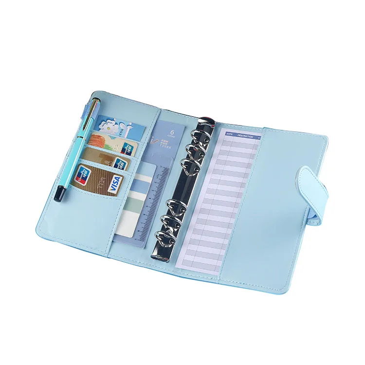 Hot Selling PU 6 Ring Binder Notebook Agenda Planner 8pcs Zipper Clear Cash Envelopes 12pcs A6 Budget Binder
