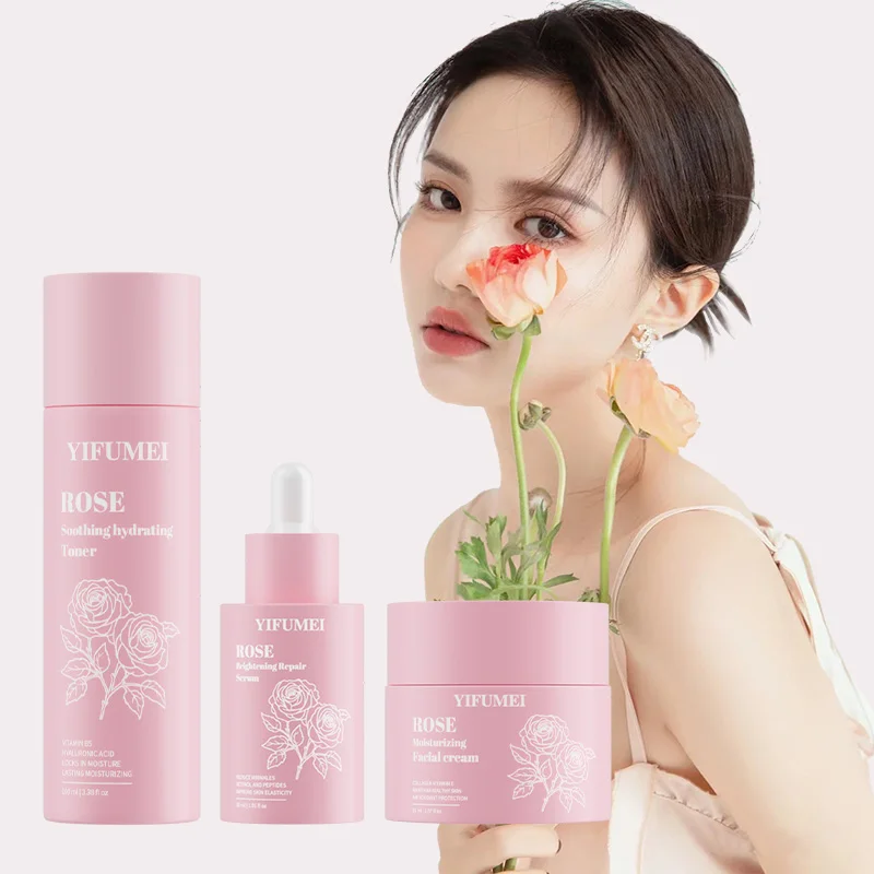 Private Label Skincare Rose Toner Retinol Cream Anti Aging Wrinkles Brightening Whitening Kit Face Skin Care Set