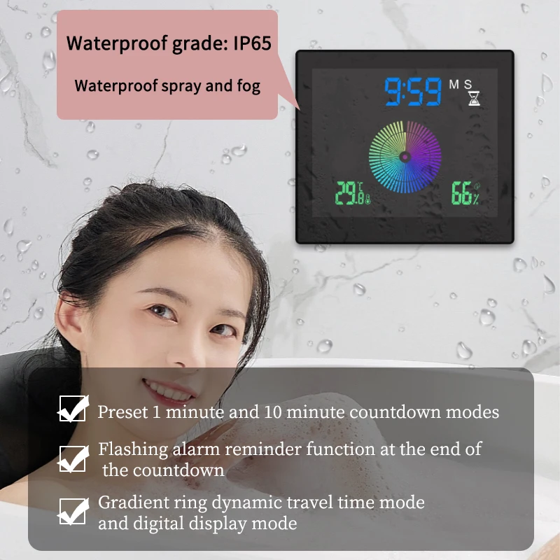 Thermometer Hygrometer IP65 Waterproof Wall Clock Dual Alarms Timer Temp Humidity Meter Countdown Clock Bathroom Digital Clock