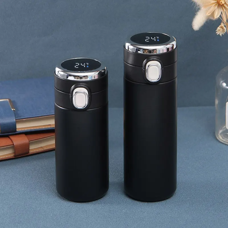 Custom 400ml stainless steel vacuum thermo flask double wall insulated smart water bottle with LED temperature display