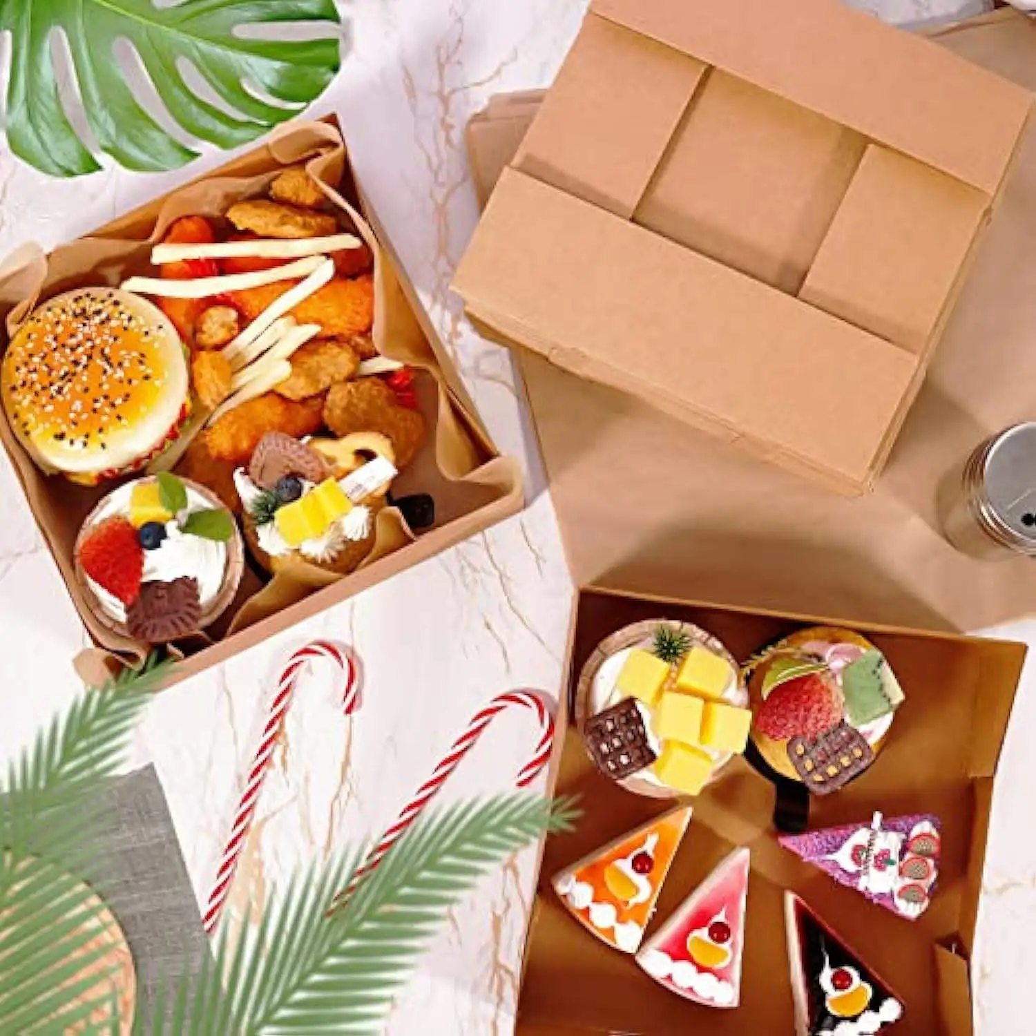 Kraft Paper Food Tray and Containers Brown Holders with Greaseproof Food Wrapping Paper For  Fast Food