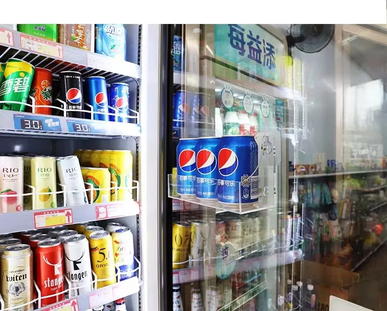 Custom Size Clear Movable Beverage Rack postcard shelf Acrylic Drinks display shelf Refrigerator Cooler Door Suction Cup holder