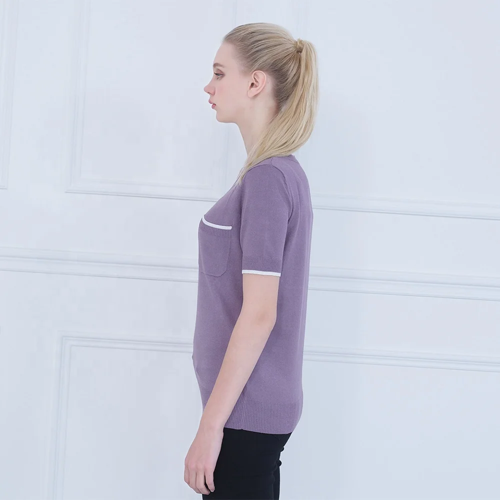 
2020 Best Quality O-neck Slim knit blouse Women Elastic solid color short Sleeve t shirt for women 
