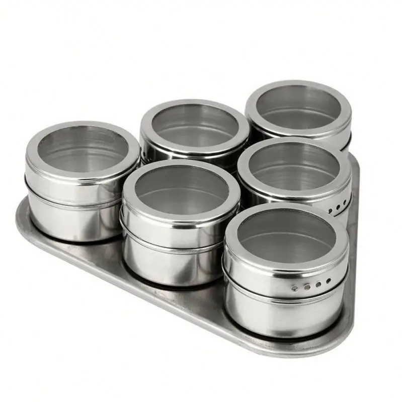 Stainless Steel Magnetic Pepper Storage Pot Condiment Container set Seasoning Spice Jar Set