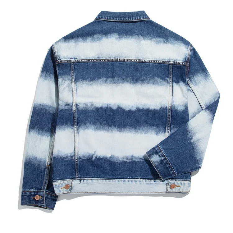Wholesale Custom Classic Fashion regular Sleeve Mens Contrast Color Tie Dye Denim Jean Jackets