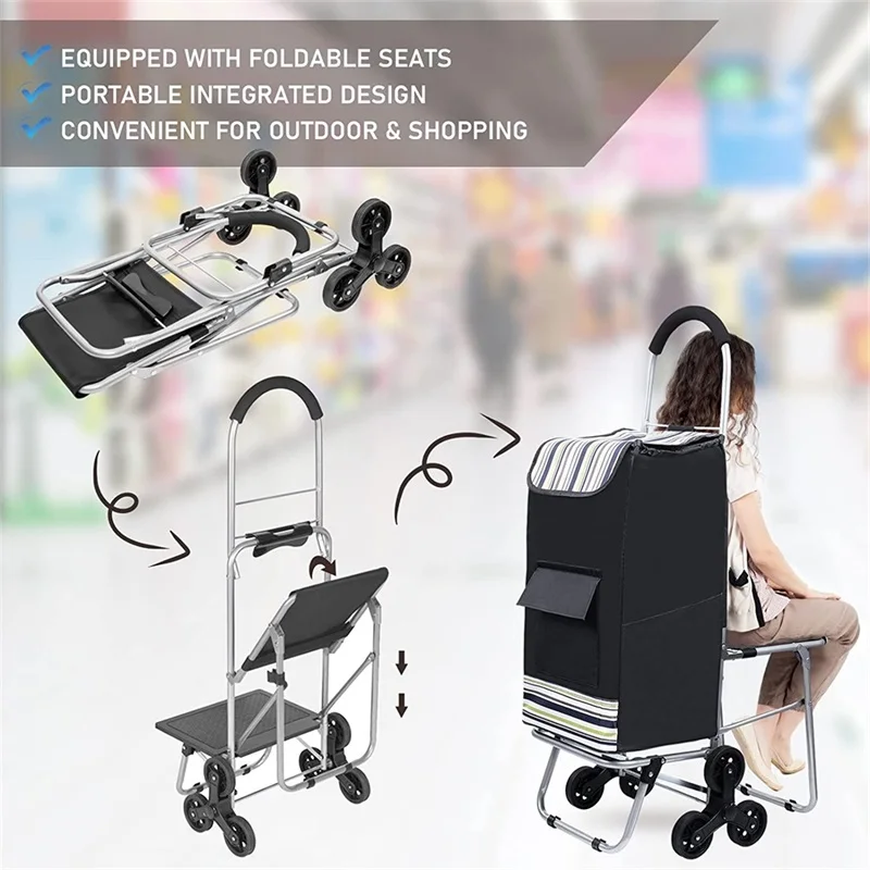 Custom Portable Foldable Multifunctional Pu Wheel Folding Cart Shopping Trolley