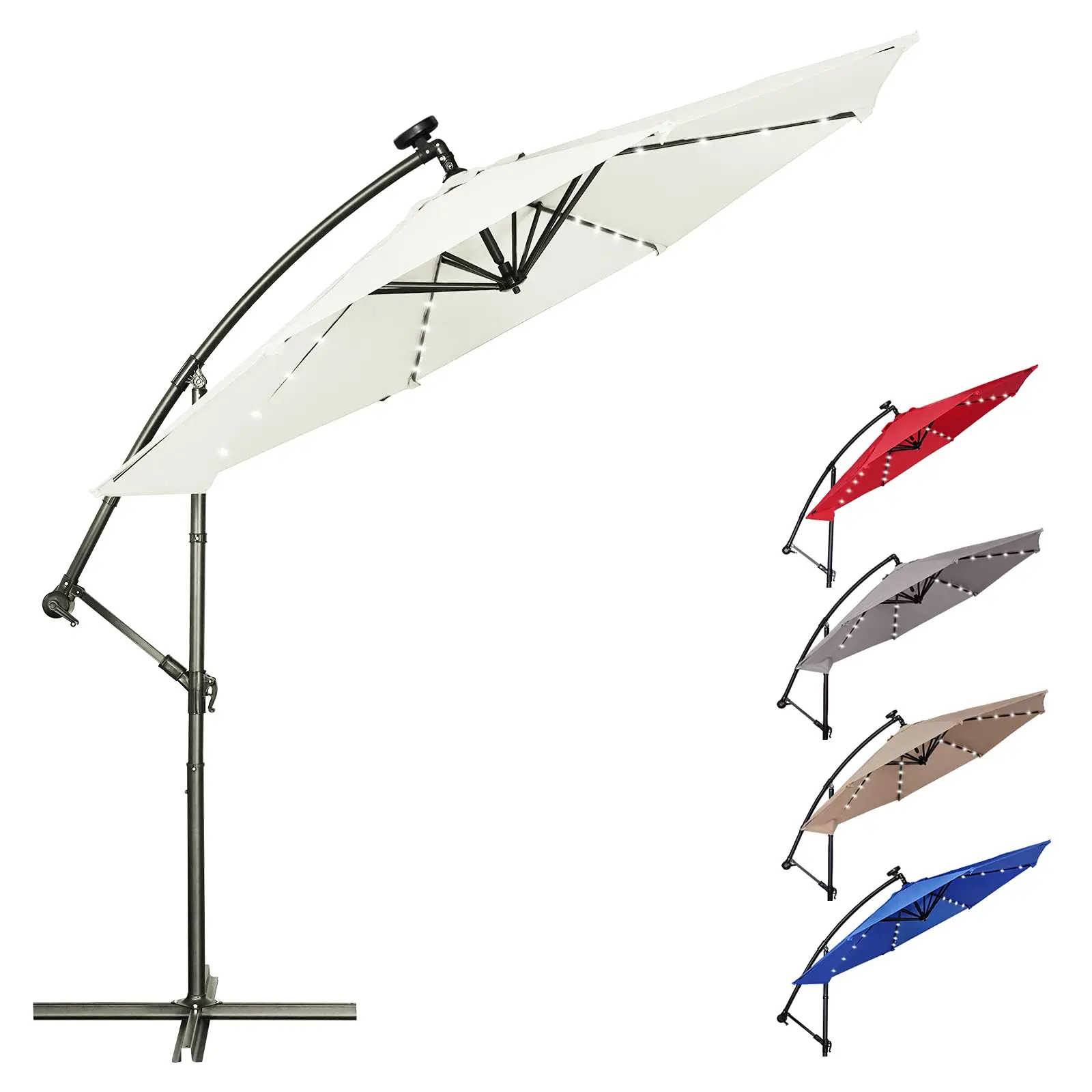 Beach Outdoor Cantilever Umbrella 10FT Outdoor Umbrellas Patio with LED Lights