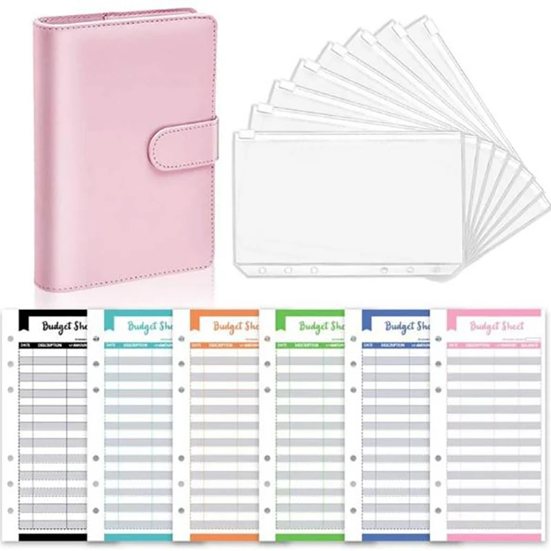 Cash Money Organizer A6 Budget Binder Planner With 8 Clear Cash Envelopes and 12 Budget Sheets