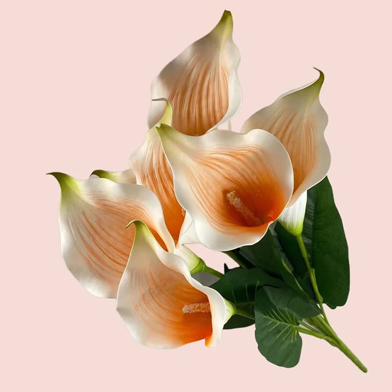 7 Branches Artificial Calla Lily Bouquet Real-Touch latex PU Flowers Milky White Calla Lily