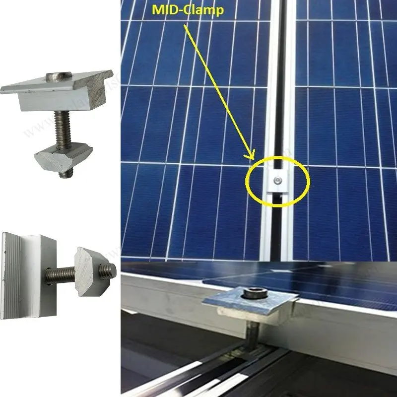 Aluminum Framed Panel Clamps PV Mounting Kits Solar Panel Module Mid Clamp with Bolt and Nut