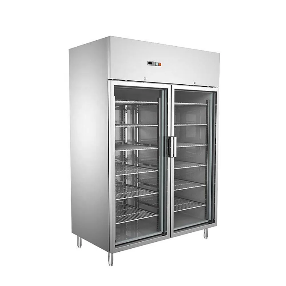 CE stainless steel stand commercial 1285L refrigerator Double Glass Door Chiller