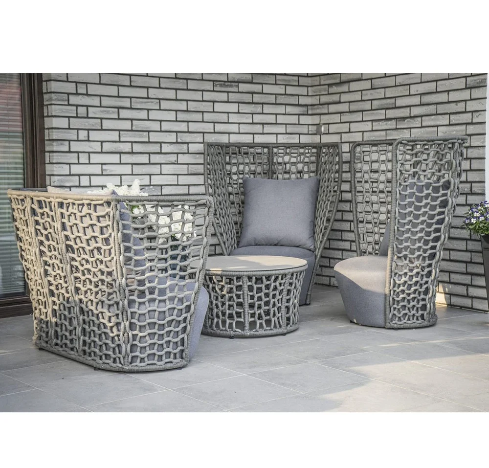 Foshan supplier Italian style high quality hilton hotel weaving rope sofa set garden fairy aluminum Rope Outdoor Sofa