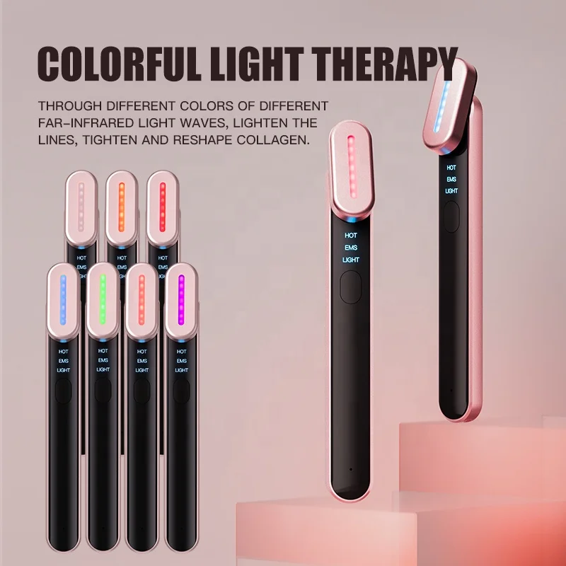 Custom logo Vibration Anti Wrinkle Face Lifting Wand 7 Colors Red Light Therapy Eye Beauty Device Micro Current Eye Massager