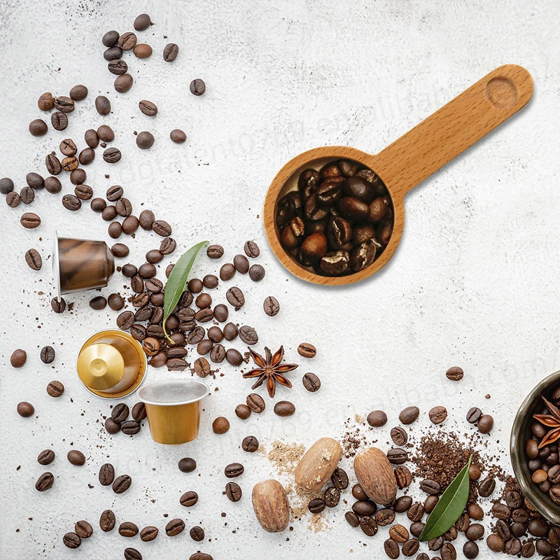 Tailai 2024 Natural Beech Wood Spoon 2-In-1 Bags Measuring Spoon Wood Coffee Scoop with Bag Clip with Good Quality for Kitchen