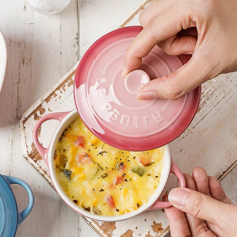 Hot sale ceramic ramekins with handle oven pan dish bakeware utensils