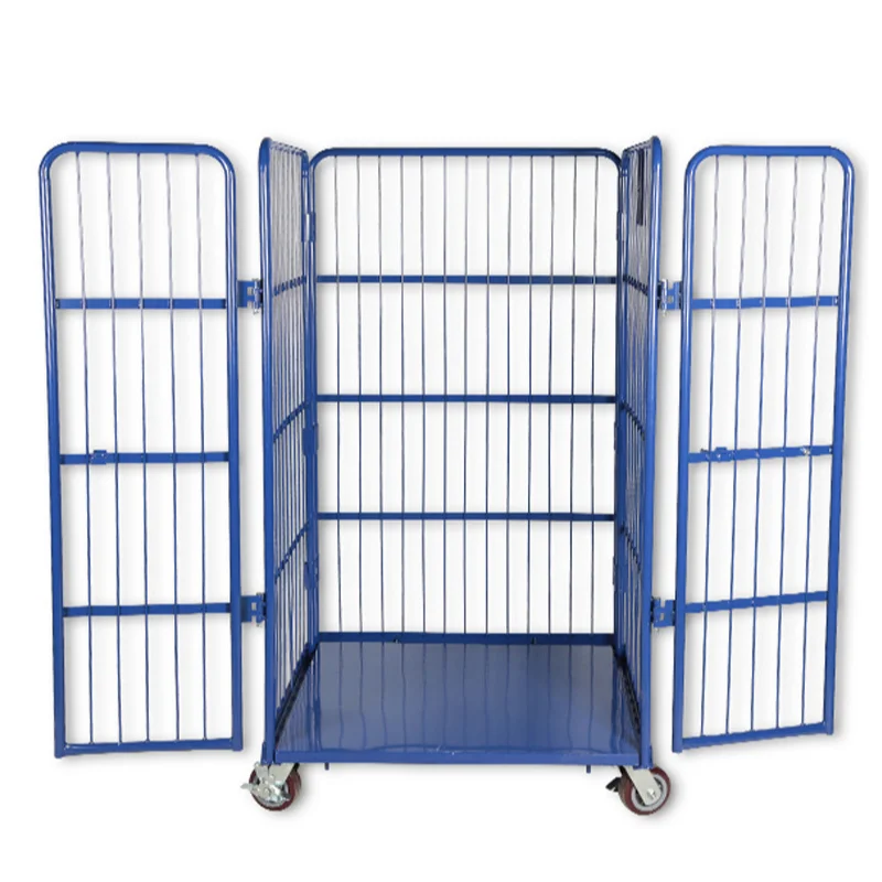 4 Wheel Galvanize Steel Pallets Storage Warehouse Racks Iron Roll Cage Cargo Trolley Transport Metal Material Roller Cage