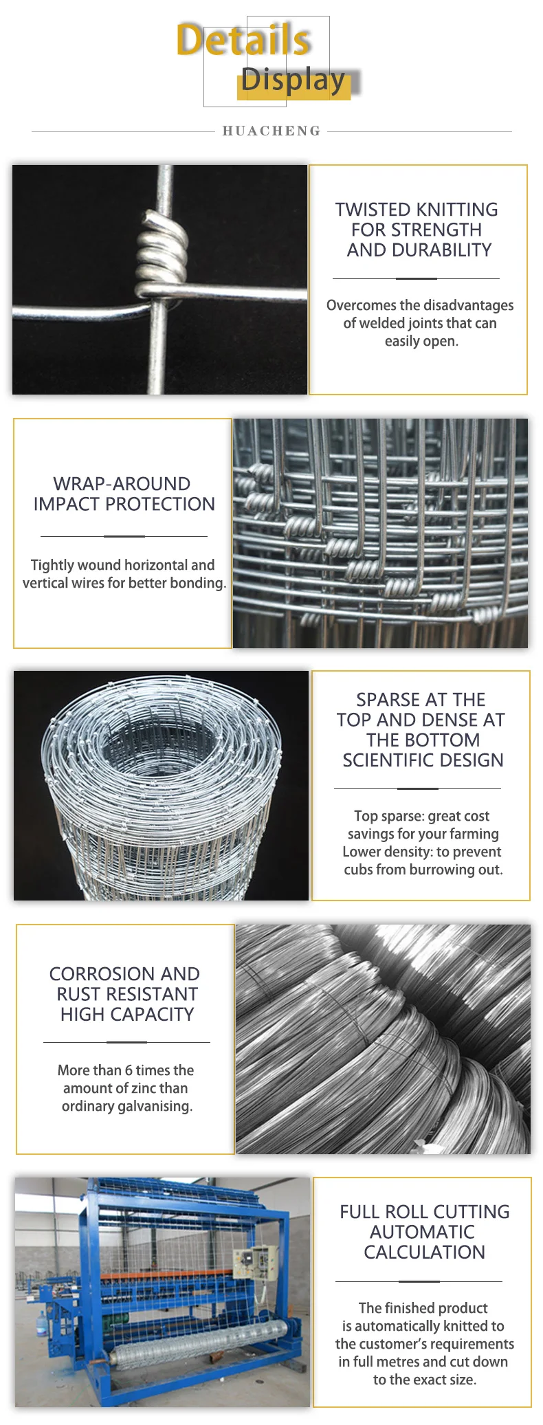 Veldspan High Tensile Galvanized Steel Wire Mesh Grassland Fence /Field Farm Fence