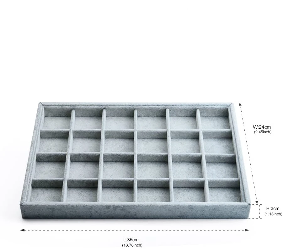 24 Grid Grey Stackable jewellery Organiser Box Velvet jewelry display trays