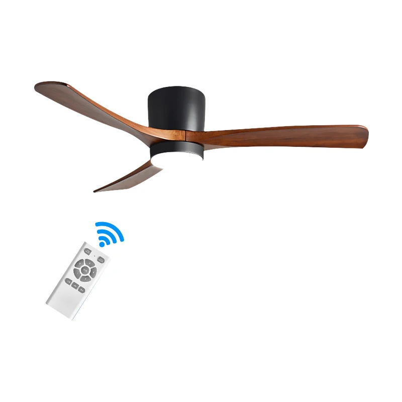 New solid wood blade ceiling fan BLDC electric fan light three-solid remote control 52-inch modern ceiling fan with light