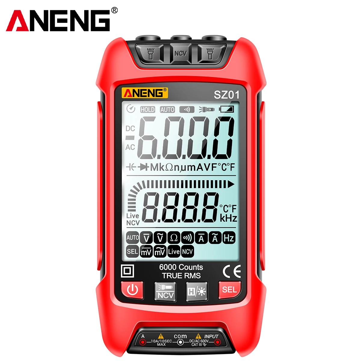 ANENG SZ01 Smart Digital Multimeter 6000 Counts True RMS Auto Electrical Meter Temp Resistance Transistor Testers