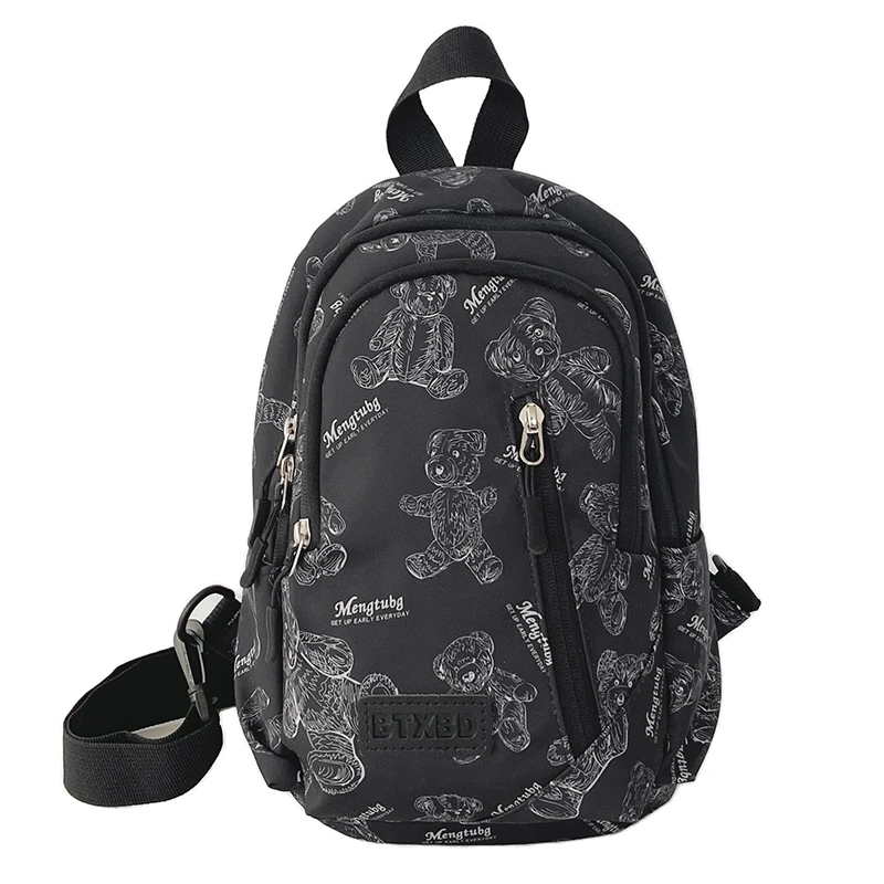 Cute bear print casual bag niche sports broadband student chest bag