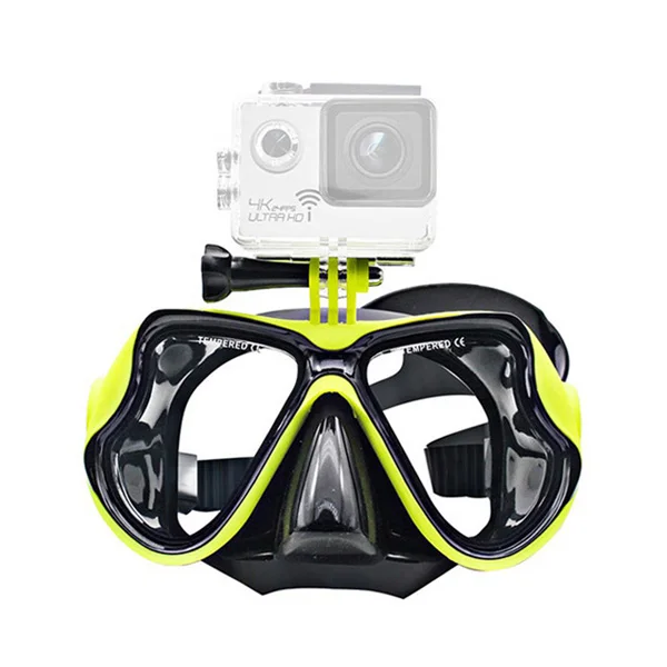 Tempered Glass Lens Snorkel Goggles Scuba Diving Face Mask With Go pro Camera Mount