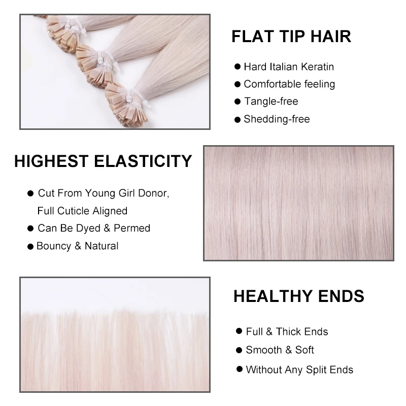 Factory Price 20' 22' Cuticle Aligned Raw Virgin Remy Hair pre-bonded keratin hair extensions flat tip hair extensions