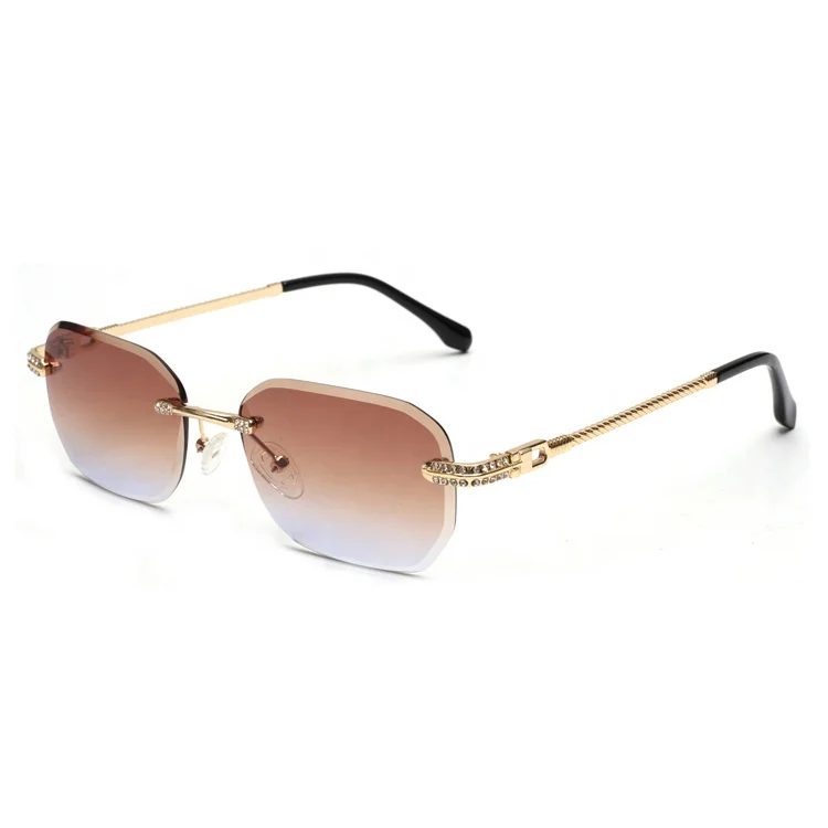 2023 солнцезащитные очки без оправы с обрезными краями в стиле ретро, металлические прямоугольные дизайнерские очки для мужчин