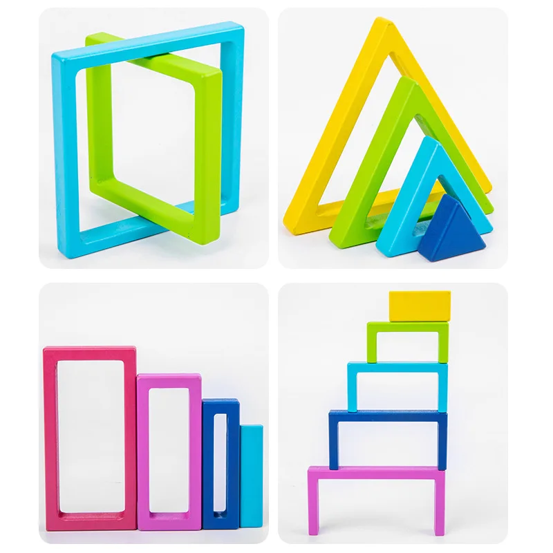 Kids wooden Montessori fidget toys Building blocks toddler art geometric creative jigsaw rainbow Rainbow Nesting Stacking toys