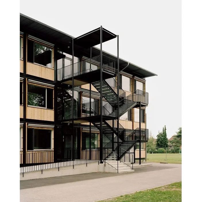 Outdoor metal fire escape staircase exterior prefab mild steel stairs prefabricated wrought iron stair