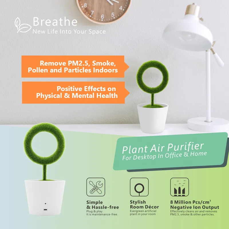 Decorative Room Air Ionizer Desktop Green Plant Air Purifier