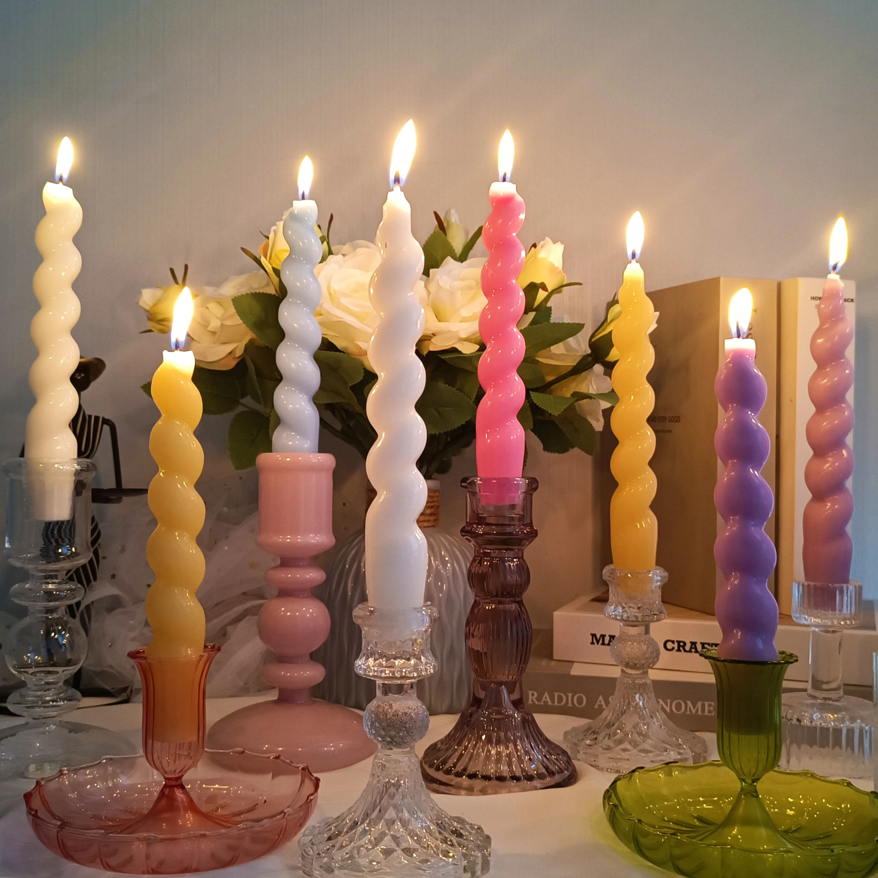 Romantic Popular Luxury Novelty Soy Wax Candles Twisted Spiral Taper Candles Custom Private Label Candles