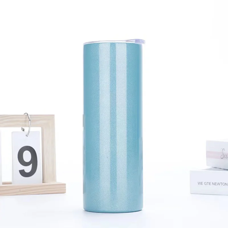 Wholesale Sublimation Mug Supplier Blanks Products Vacuum Glitter Skinny Stainless Steel Tumbler With Straw