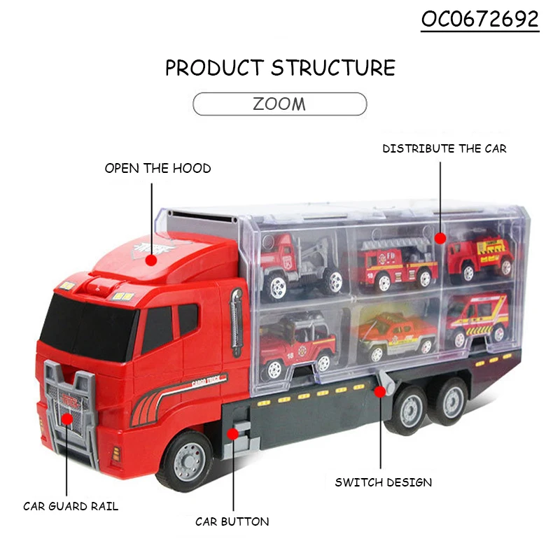 The Catapult Rail Car Container Truck Toy Games With Metal Fire Trucks for Kids Boys