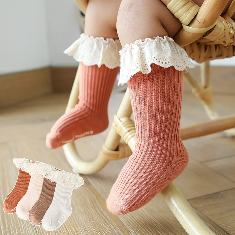 Lace Ruffle Socks Baby Newborn Girls Infant Toddler Children Ribbed Non-Slip Leg Warmer Autumn Winter Warm Socks 0-3Y