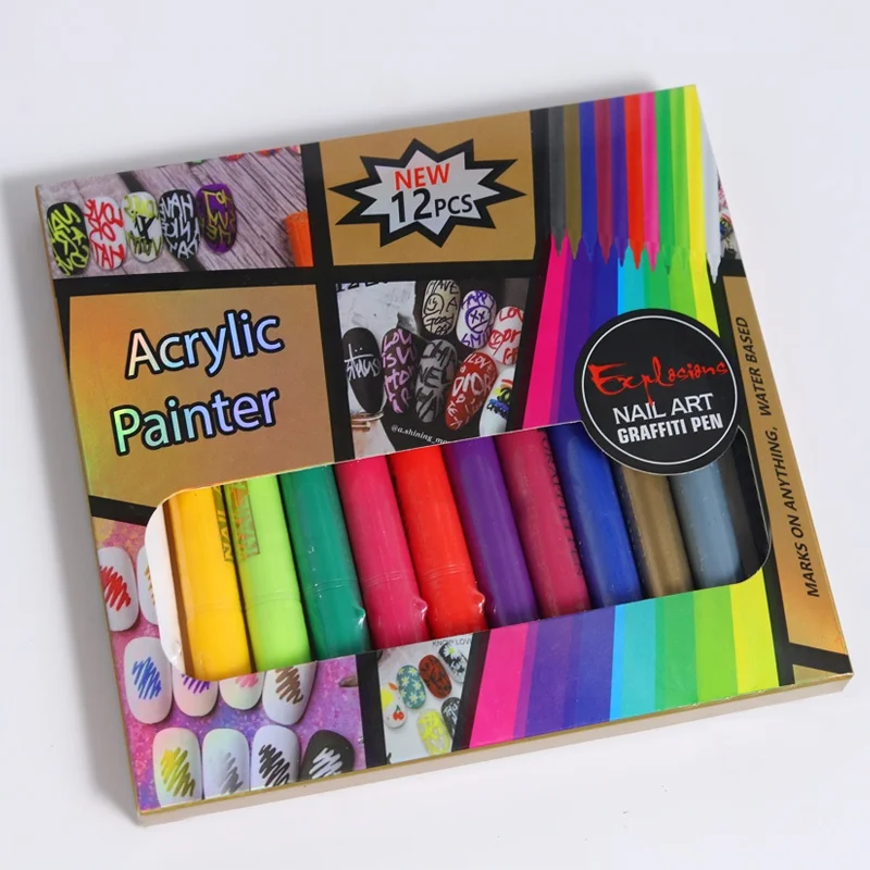 New Arrivals 12 Colors Nail Graffiti Pen WaterProof Drawing Painting Liner Brush DIY Flower Abstract Lines Nail Polish Pens
