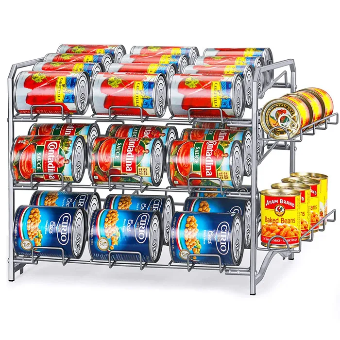 Manufacture Metal Iron Detachable 3 Tiers Wire Stackable Beer Can Storage Rack Organizer Pantry Rack For Kitchen Living Room
