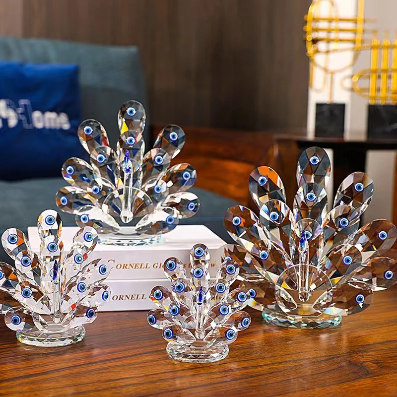 High Quality Best Selling Crystal Peacock Gift Opening Present Cabinet Living Room Decorations Crystal Glass Crafts Ornaments