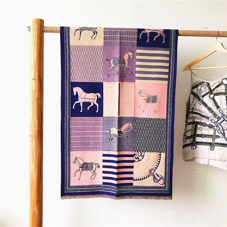 2024 Wholesale Wool Thick Shawl Women Pashmina  Cashmere Scarves Designer Luxury Winter Brands for Women Adult 180*70 Cm