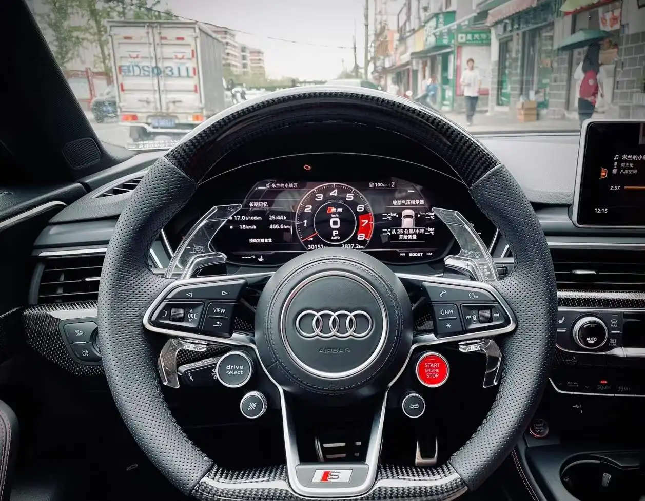 Professional Customized Race Inspired Flat Bottom Design Carbon Fiber Steering Wheel for Audi A3 A4 A5 RS3 RS4 RS5 S3 S4 TT R8
