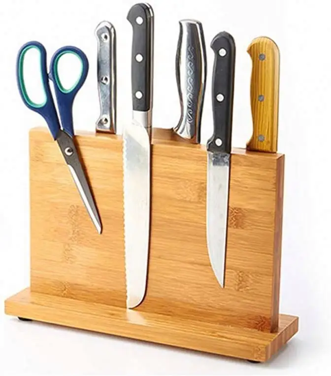 Eco-Friendly Bamboo Wood Enhanced Magnetic Knife Block Holder