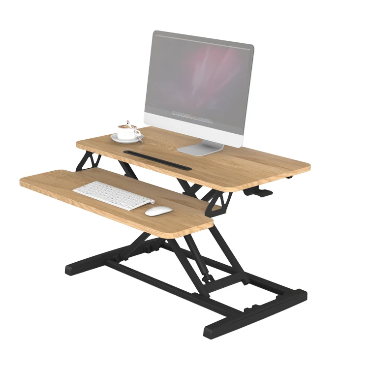 AUKI 32 Inch Wooden Rising Desk Workstation Height Adjustable Desk Riser Easy To Installation Office Workstation