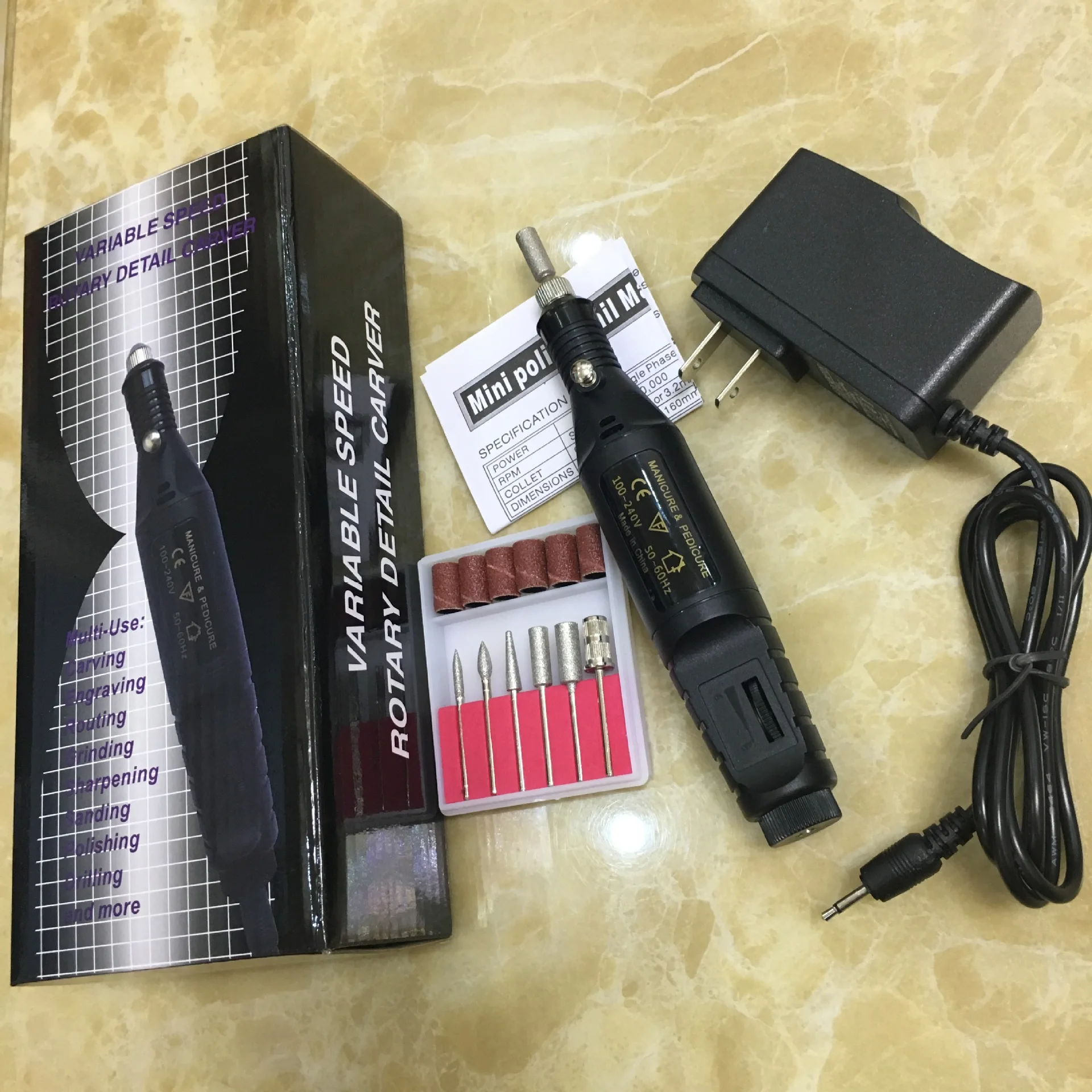 Pen Shape Electric Nail Drill Machine Salon Manicure Nail Art File Polish Tool + 6 Bits