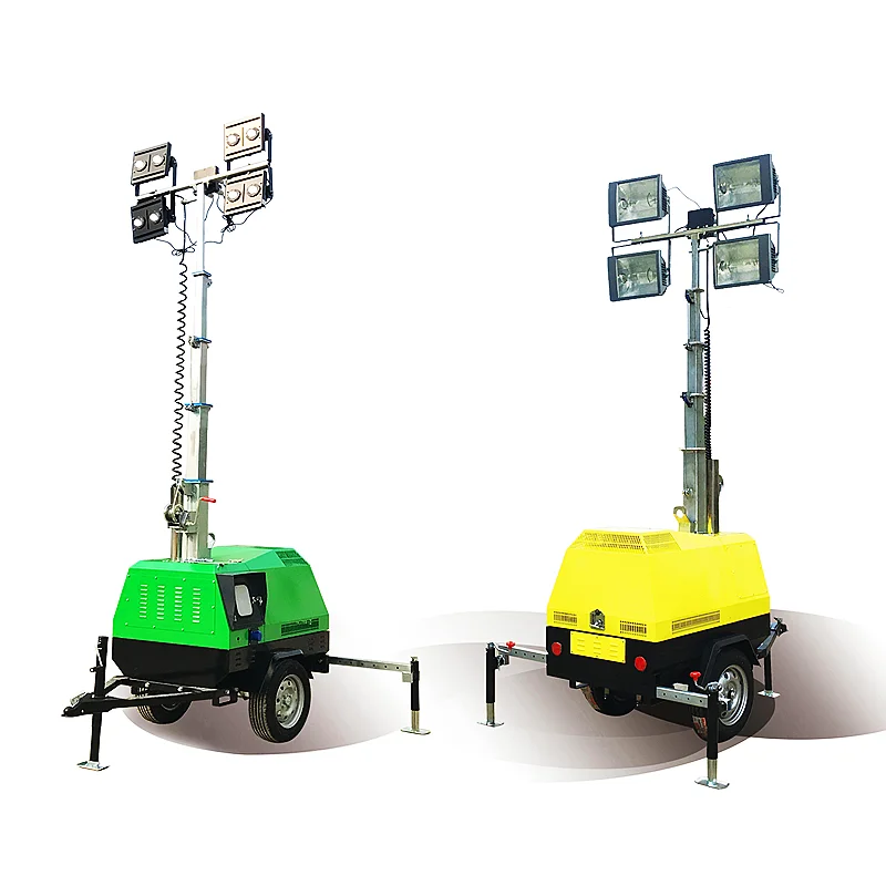 Construction Machinery Portable Led Light Towers 5 m 7 m 9 m Trailer Hand Lifting Mobile Lighting Tower Diesel Generator Set