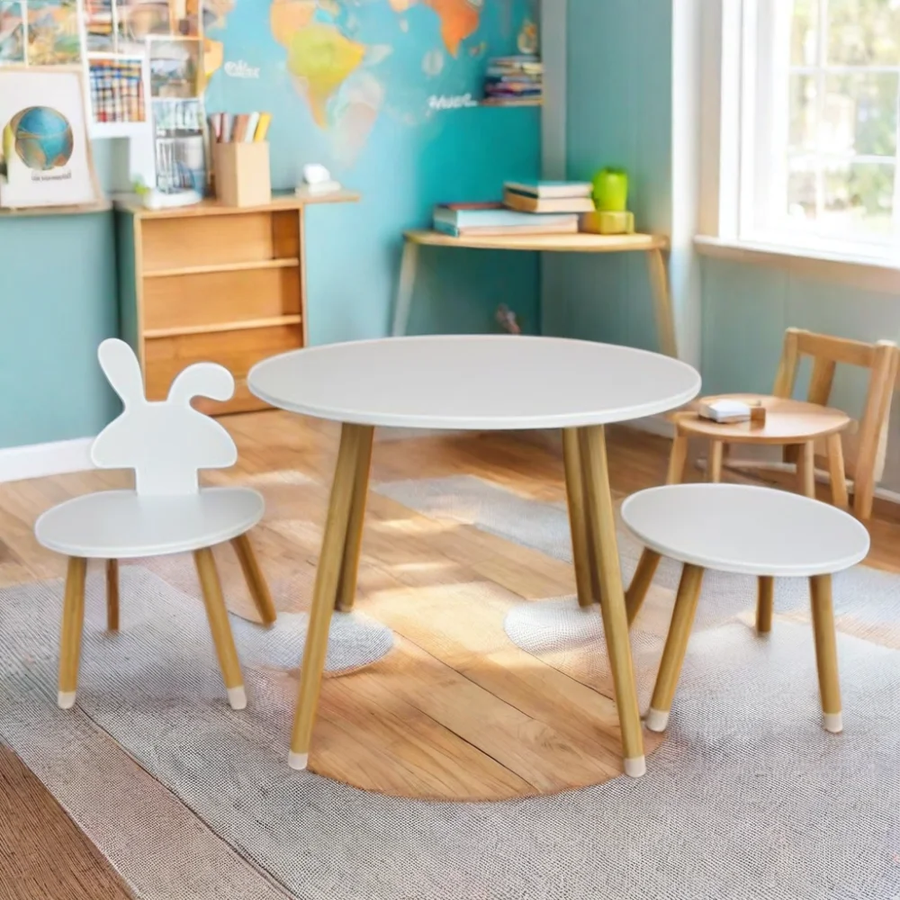 Hot Sale Preschool Daycare Nursery Furniture Set Wood Kids Study Table Chairs Dining Toddler Figure Desk for Kids Party
