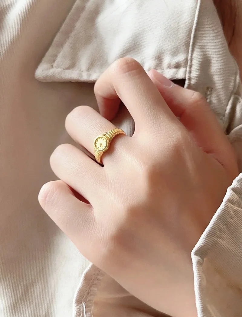 S925 Fashion Jewelry 2023 Wholesale Women Accessories Clock Watch Trendy Gold Watch Adjustable Ring Valentine's Day Women Ring