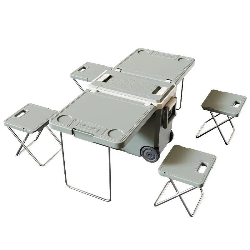 Camping Barbecue Portable Outdoor Refrigerator with Tables and Chairs Cooler Box Plastic Beer Fruit Ice High-quality 32l Green