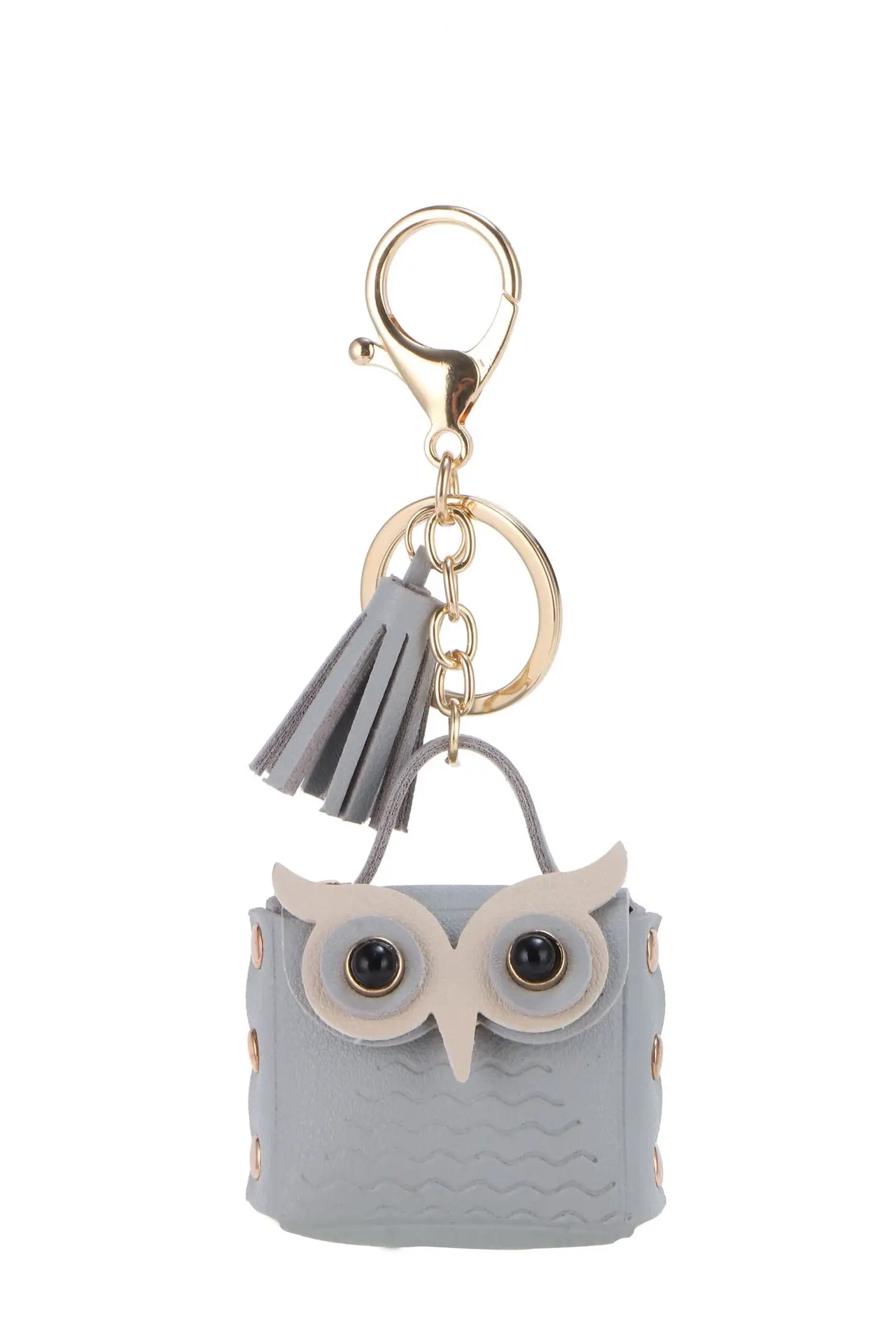 New Cute PU Leather Coin Purse Tassel Owl Bags Keychain Cartoon Animal Keyring Headset Protective Cover Custom Leather Keychain