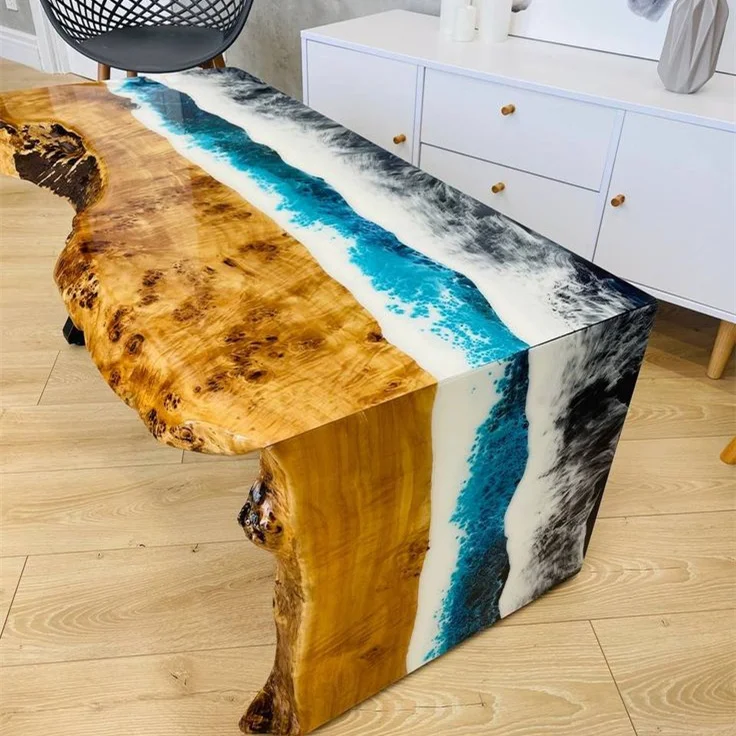 Modern Furniture Factory Direct Solid Walnut Wood Cafe Coffee Kitchen Restaurant Wooden River Epoxy Resin Dining Table